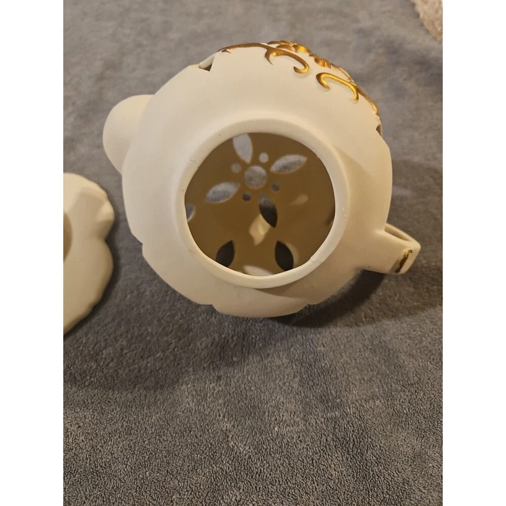 Partylite TEAPOT Tealight Candle Holder TEA TIME Luminary P7301 Porcelain Bisque